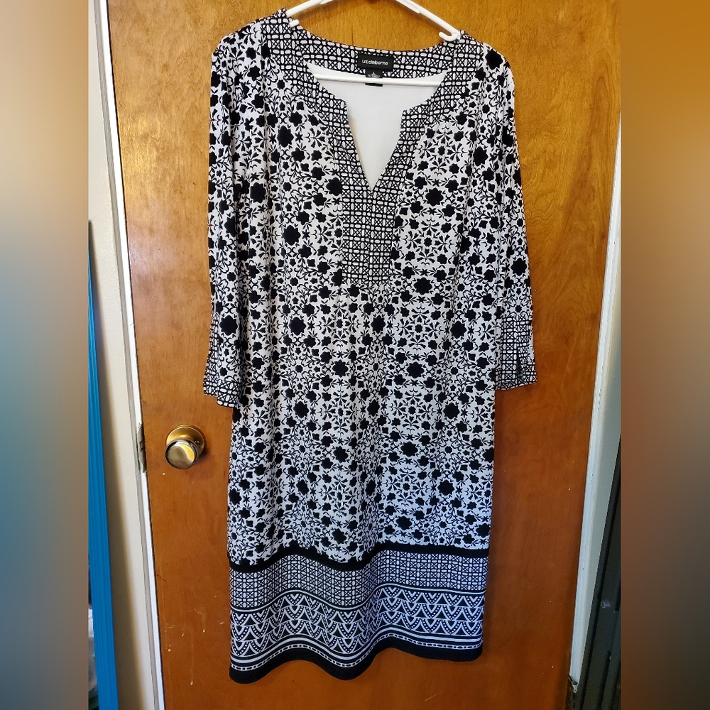 Liz Claiborne Black and White Geometric Dress Size L